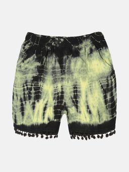 KiddoPanti - Girls Multi-Color Pom Pom Lace Hem Tie and Dye Shorts