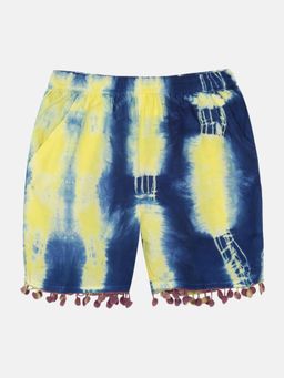 KiddoPanti - Girls Multi-Color Pom Pom Lace Hem Tie and Dye Shorts