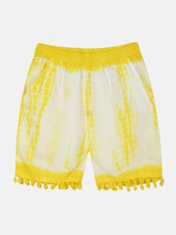 KiddoPanti - Girls Multi-Color Pom Pom Lace Hem Tie and Dye Shorts