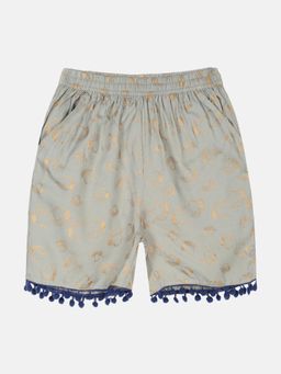 KiddoPanti - Girls Grey Heart AOP Print Shorts