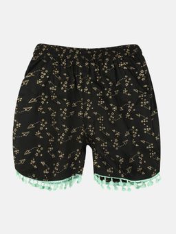 KiddoPanti - Girls Black Star AOP Print Shorts