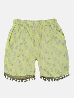 KiddoPanti - Girls Yellow Planet AOP Print Shorts