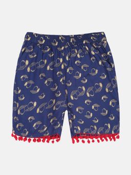KiddoPanti - Girls Navy Blue Heart AOP Print Shorts