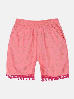 KiddoPanti - Girls Peach Star AOP Print Shorts