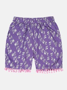 KiddoPanti - Girls Purple Planet AOP Print Shorts