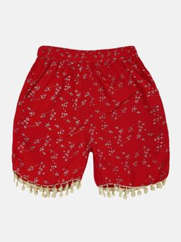 KiddoPanti - Girls Red Star AOP Print Shorts