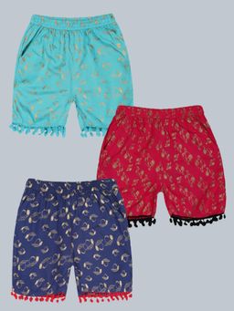 KiddoPanti - Girls Multi-Color AOP Print Shorts (Pack of 3)