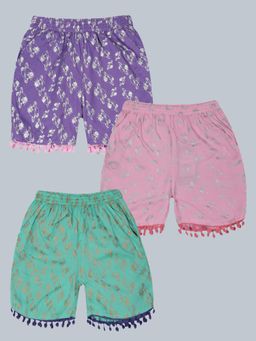 KiddoPanti - Girls Multi-Color AOP Print Shorts (Pack of 3)