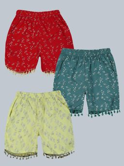 KiddoPanti - Girls Multi-Color AOP Print Shorts (Pack of 3)
