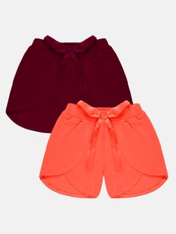 KiddoPanti - Girls Multi-Color Over Lap Bow With Shorts (Pack of 2)