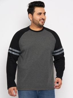 Club York - Charcoal Round Neck Colorblocked Plus Size T-Shirt