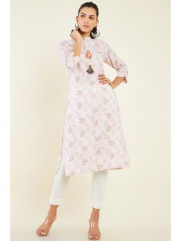 Soch - Women Peach Linen Printed Kurta