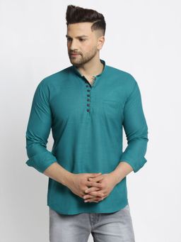 Jompers - Men Cotton Solid Kurta in Green