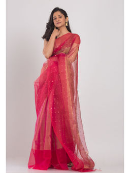 Angoshobha - Women Pink Colorblock Saree with Unstitched Blouse