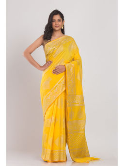 Angoshobha - Women Yellow Woven Saree with Unstitched Blouse