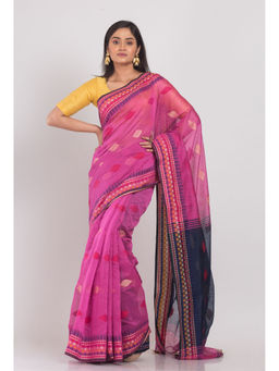 Angoshobha - Women Pink Woven Saree with Unstitched Blouse