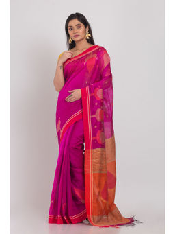 Angoshobha - Women Pink Woven Jamdani Saree with Unstitched Blouse
