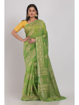 Angoshobha - Women Green Woven Saree with Unstitched Blouse