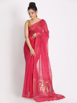 Angoshobha - Women Pink Woven Jamdani Saree