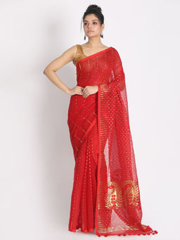 Angoshobha - Women Red Woven Jamdani Saree