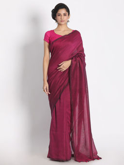 Angoshobha - Women Magenta Woven Saree with Unstitched Blouse