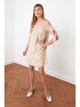 Trendyol - Womens Beige Textured Mini Dress