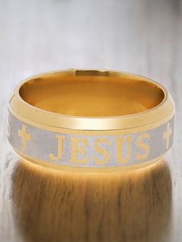 Fabula - Gold Titanium Steel Jesus Broad Band Fashion Ring (10)