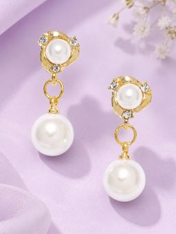 Fabula - Gold Tone White Pearl Drop Fashion Earrings