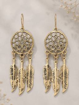 Fabula - Antique Gold Dream Catcher Bohemian Fashion Drop Earrings