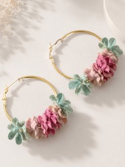 Fabula - Gold Tone Floral Hoop Fashion Drop Earrings