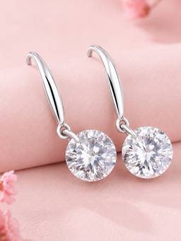 Fabula - Silver Tone Delicate Round Cubic Zirconia Fashion Drop Earrings