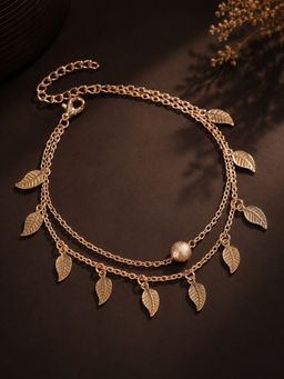 Fabula - Single Piece Gold Tone Multi Layer Leaf Anklet