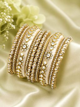 Fabula - Light Gold Bridal Chuda Thread Kundan Bangle (Pair Of 10) (2.6)