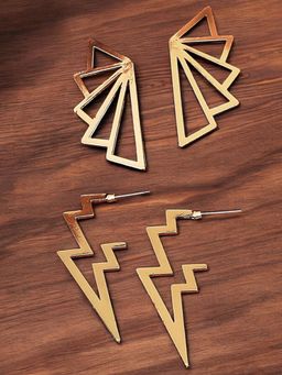 OOMPH - Gold Geometric Lightning Bolt and Wings Shape Earrings (Pack of 2)