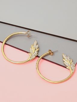 OOMPH - Gold Crystal Floral Design Party Wear Hoop Earrings