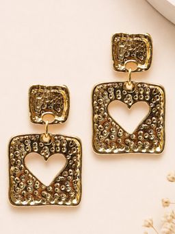 OOMPH - Gold Square Heart Drop Earrings
