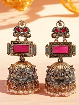 OOMPH - Rani Pink Matte Gold Finish Jhumka Earrings