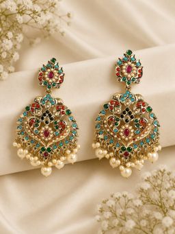 OOMPH - Moti Manik Jadau Peacock Shape Drop Earrings