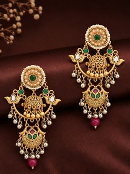 OOMPH - Matte Gold Chandbali Jhumka Drop Earrings