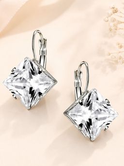 OOMPH - Silver Tone Square Cubic Zirconia Fashion Drop Earrings