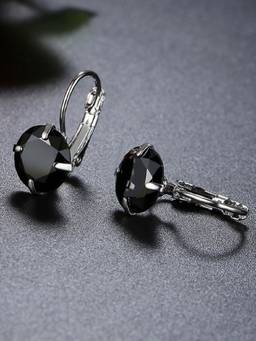 OOMPH - Silver Tone Solitaire Black Cubic Zirconia Ear Fashion Hoop Earrings