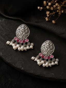 OOMPH - Oxidised Silver Small Ethnic Drop Earrings