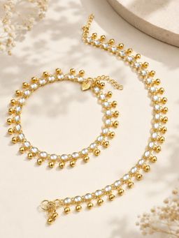 OOMPH - Pair Of Gold Kundan with Ghungroo Kashmiri Payal