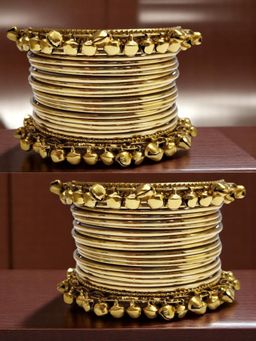 OOMPH - Gold Kashmiri Bangle with Ghungroo (Pack Of 40) (2.6)