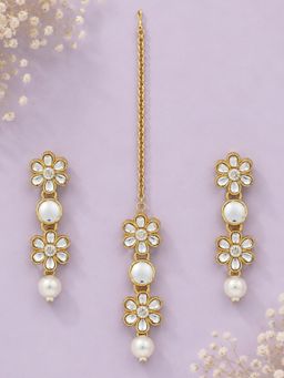 OOMPH - Gold Tone Maangtikka Pearls and Kundan Studded with Drop Earrings