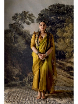 A Humming Way - Paro Saree, Blouse & Cropped Jacket with Stitched Blouse