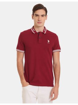 U.S. Polo Assn. Denim Co. - Brand Patterned Collar Solid Polo Shirt