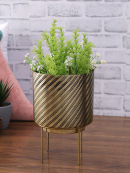 HomeTown - Skylar Iron Modern Planter in Black-Gold Colour