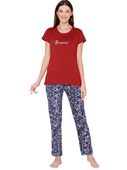 Bodycare - Womens Combed Cotton T-Shirt & Pyjama BSLS11033 Maroon (Set of 2)