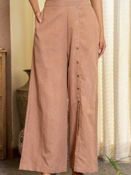 HOUSE OF JAMOTI - Women Beige Flare Slit Solid Pants